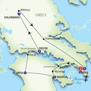Map of Best of Greece 2009 tour - click to enlarge
